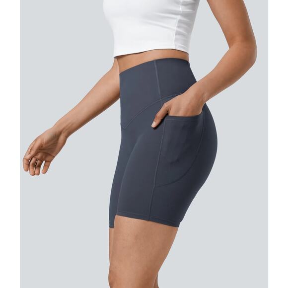 Halara UltraSculpt Cinched Tummy Control Shaping Biker Shorts 7'' Silent Blue S - Picture 1 of 7